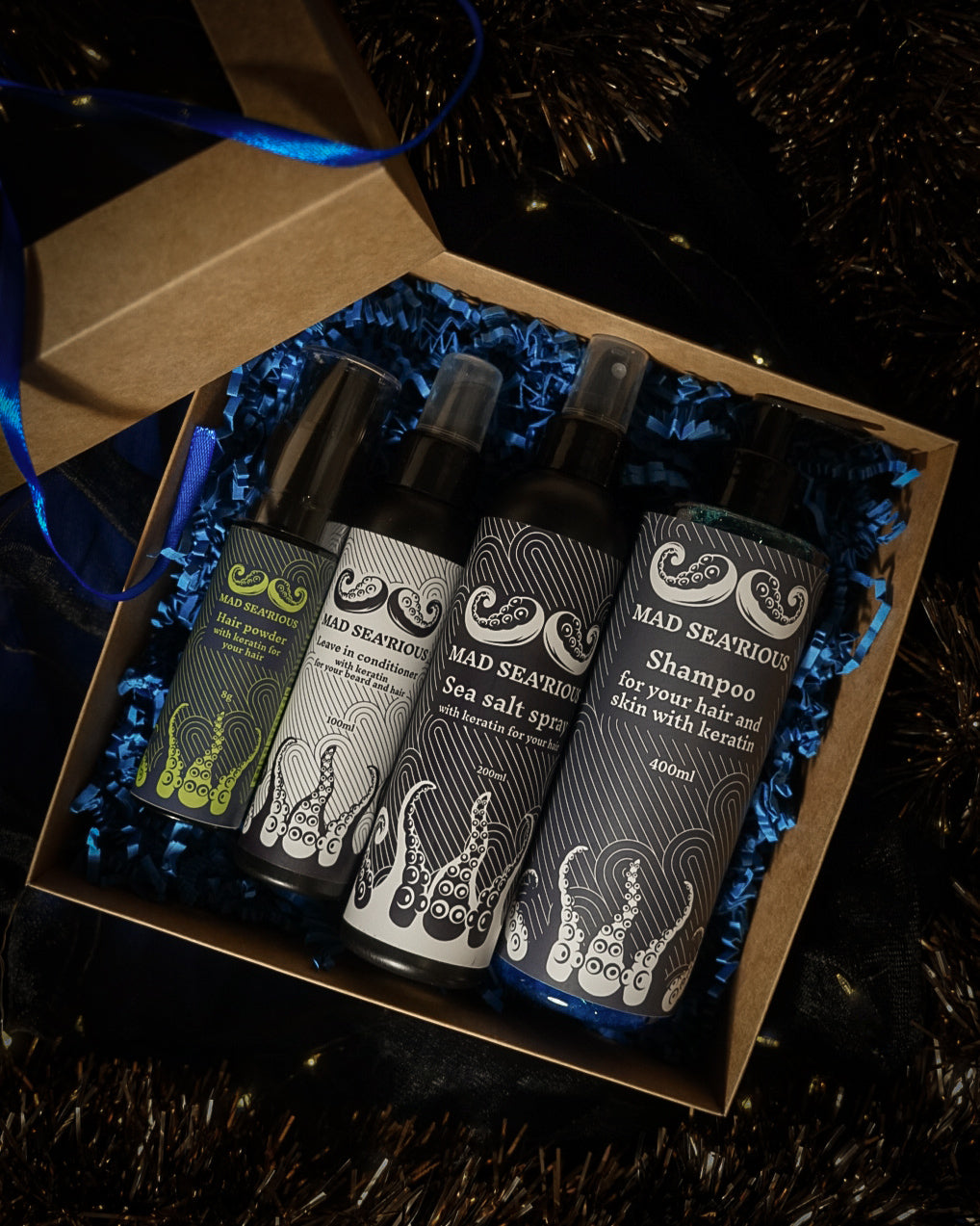 Dovanų rinkinys 7 - Blue Shampoo, Leave In Conditioner, Sea Salt Spray ir Texturizing Hair Powder
